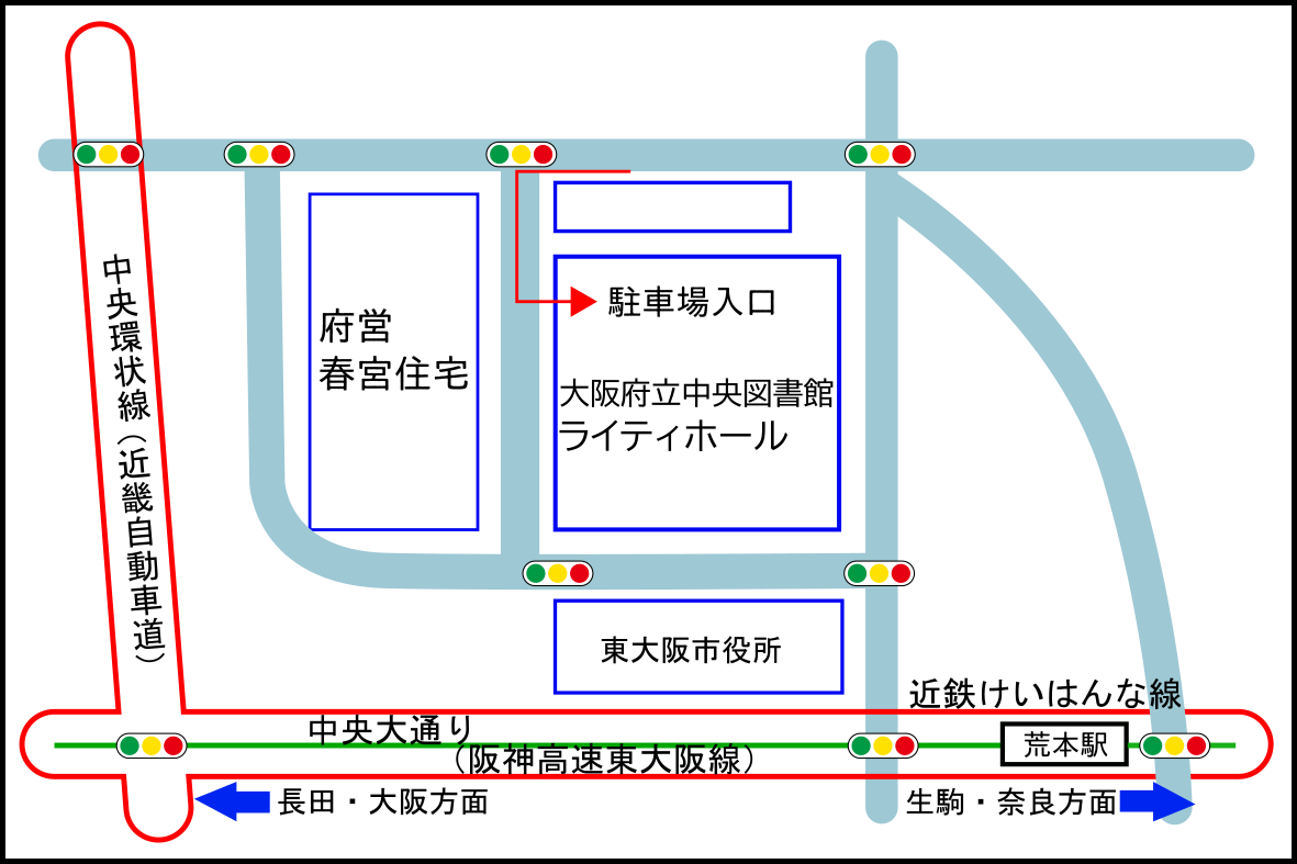 大阪府立中央図書館2階　大会議室への地図