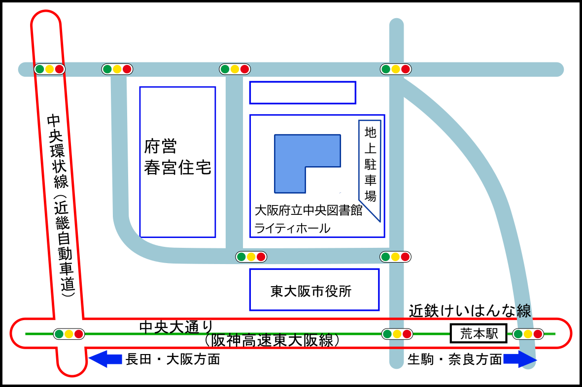 大阪府立中央図書館2階　大会議室への地図